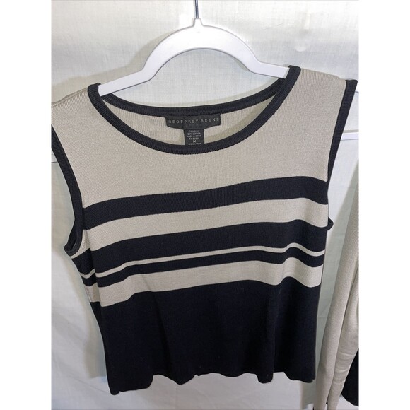 Geoffrey Beene Light Cardigan With Camisole Women’s Size Medium Black Beige - Picture 3 of 12